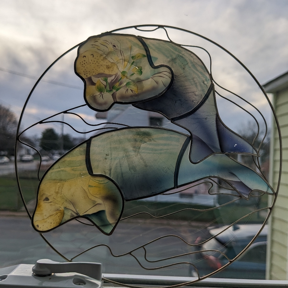 Hand Painted In Maui Manatees On Abalone Sea-Shell Suncatcher Souvenir